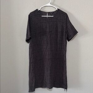 Eileen Fisher Black Grey Checkered windowpane shift Dress